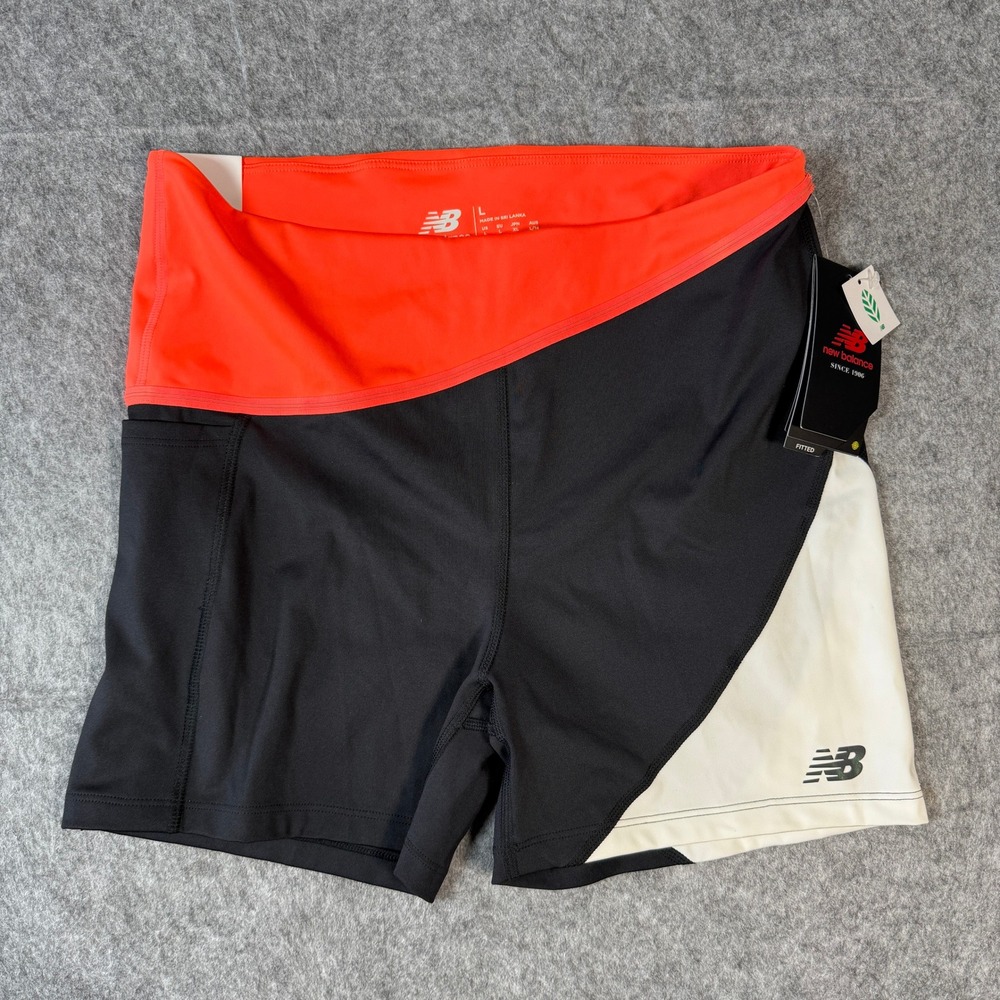 New Balance Running Shorts Womens Large Black Orange White 3 Inch Inseam NWT